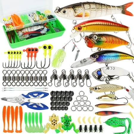 Fishing Lures Tackle Box Bass Fishing Baits Including Animated Lure,Crankbaits,Soft Plastic Worms,Topwater Lures etc Saltwater & Freshwater Fishing Gear Kit for Bass,Trout, Salmon.