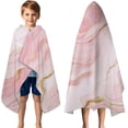 thumbnail image 3 of Pink Gold Marble Pattern Hooded Bath Towel，50"x30" for Ages 3 To 12 Kids, Quick Dry Lightweight Soft Microfiber Hood Beach Towel Cover Up for Kids, 3 of 7