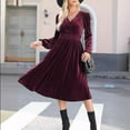 thumbnail image 2 of Women's Casual Long Sleeve V Neck Wrinkled High Waist Solid Color Dress European Style Outerwear Commuting Elegant Comfortable, 2 of 2