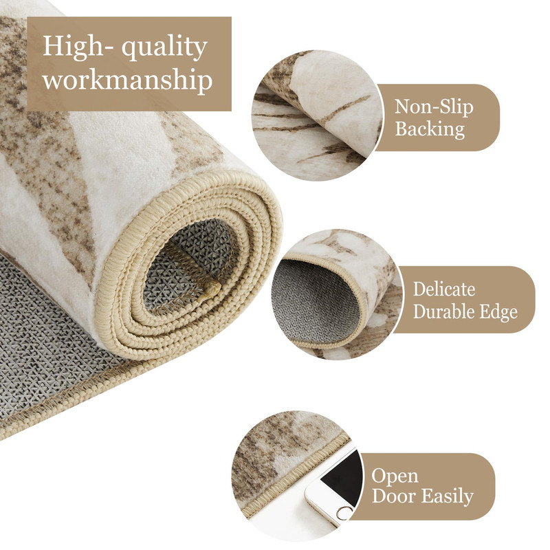 Washable 5x7 Area Rugs for Living Room Non-Slip Soft Modern Botanical Floral Rugs Accent Floor Carpet for Bedroom Dining Room Brown