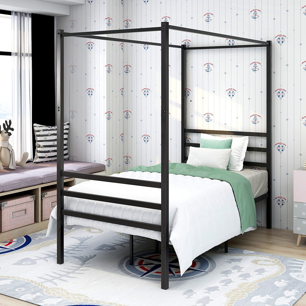 Private Jungle Metal Canopy Bed Frame, Platform Bed Frame Modern Design Heavy Steel Slat Support Private Jungle Metal Canopy Bed Frame, Platform Bed Frame Modern Design Heavy Steel Slat Support