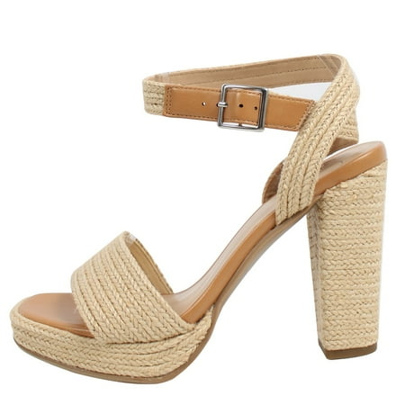 

Delicious Women s Jute Open Toe Ankle Strap Platform Block Heel Color: Tan Size: 7
