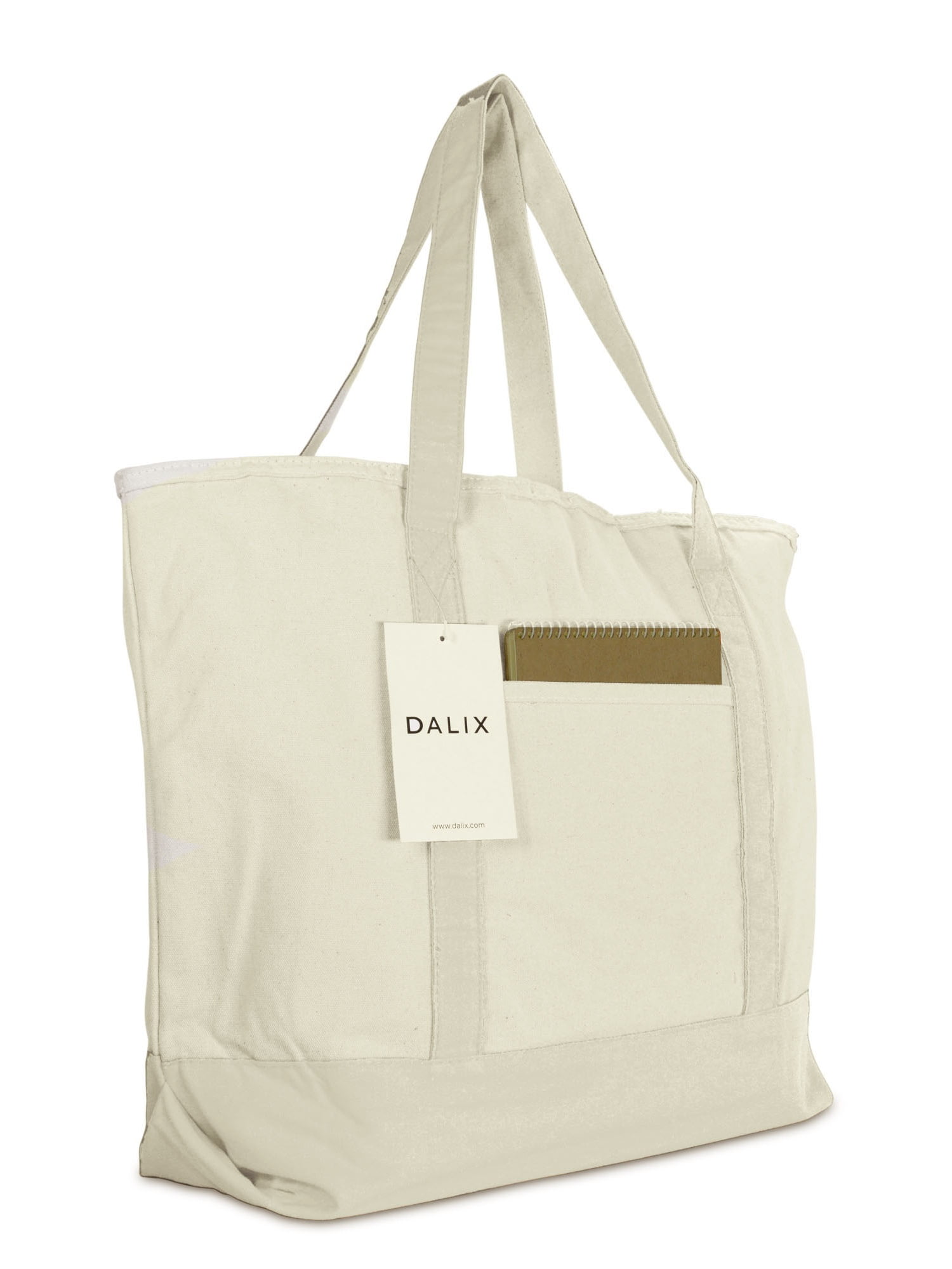 DALIX 22&quot; Extra Large Cotton Canvas Zippered Shopping Tote Grocery Bag in Natural - www.paulmartinsmith.com