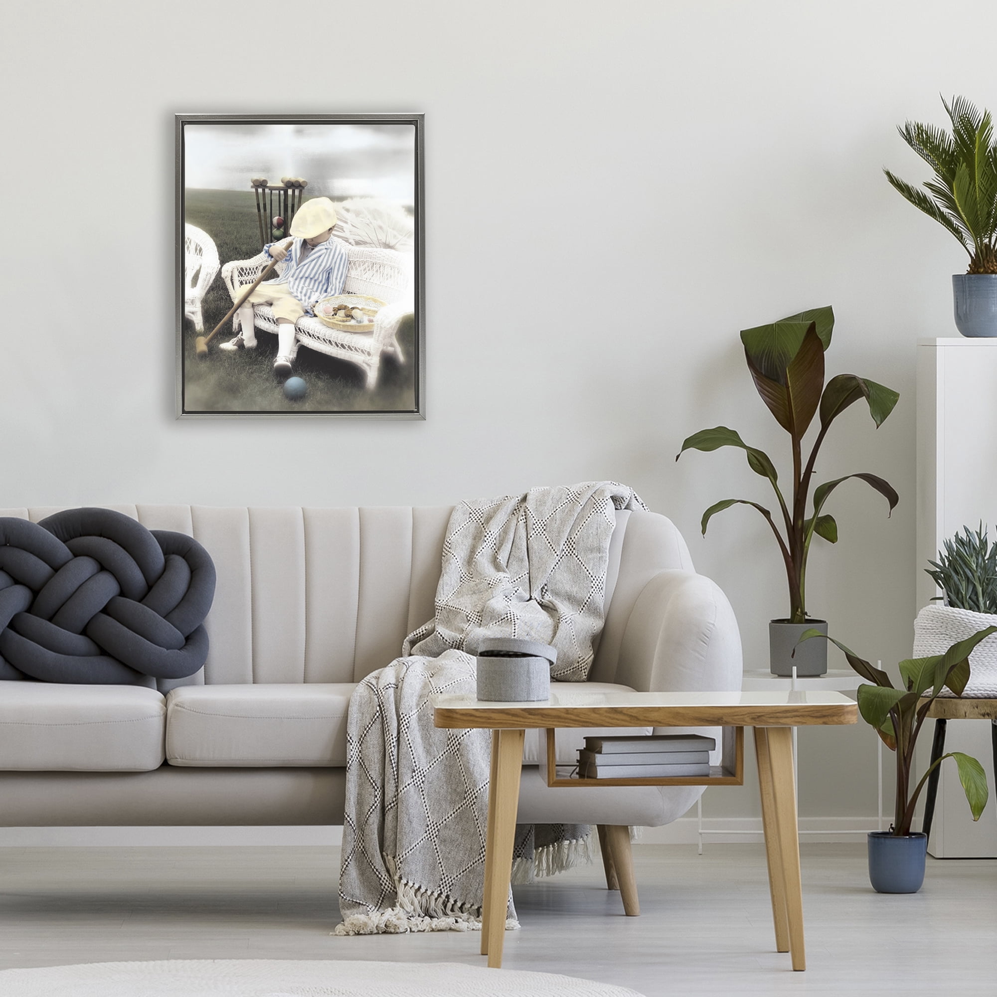 Stupell Industries Child with Croquet Mallet Gray Framed Floater Canvas Wall Art, design by Kendra Dew
