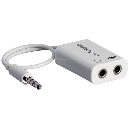 UPC: 0065030849999 | StarTech MUYHSMFFADW 3.5mm 4 Position to 2 x 3 Position 3.5mm Headset Splitter Adapter M/F – White Headphone Microphone Splitter – 4 pin / 4 pole