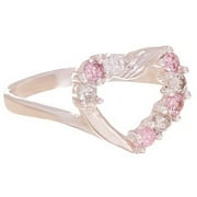 Light Pink and Clear Crystal Swarovski 18kt White Gold-Plated Sterling Silver Kids' Heart Ring