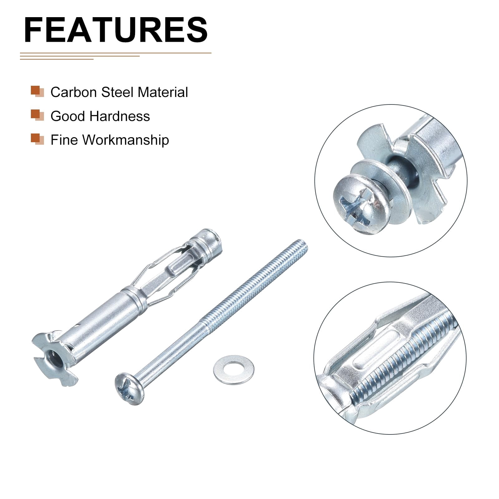 M4x52mm Hollow Wall Anchors - 5 Pack - Good for Hollow Wall Plaster Walls - Carbon Steel Hollow Drywall Anchors Screws, Silver