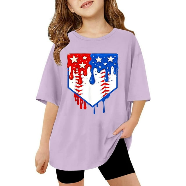 T-shirt à Manches Courtes Décontracté Col Rond Imprimé pour Usage Quotidien École Activités Extérieures Tissu Extensible Confortable Âges 3 13 Tee-Shirt Manches Courtes avec Soutien-Gorge Étagère Arc-en-Ciel