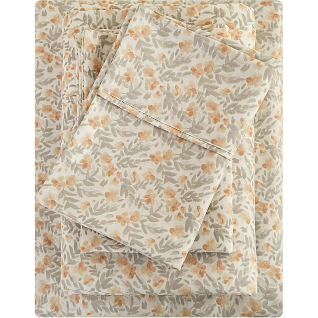 Floral King Sheet Set Piece Vintage Pink & Yellow Flower Patterned Bed Sheets Soft Breathable Microfiber Sheets with Deep Pocket Fitted Sheets & Pillowcases