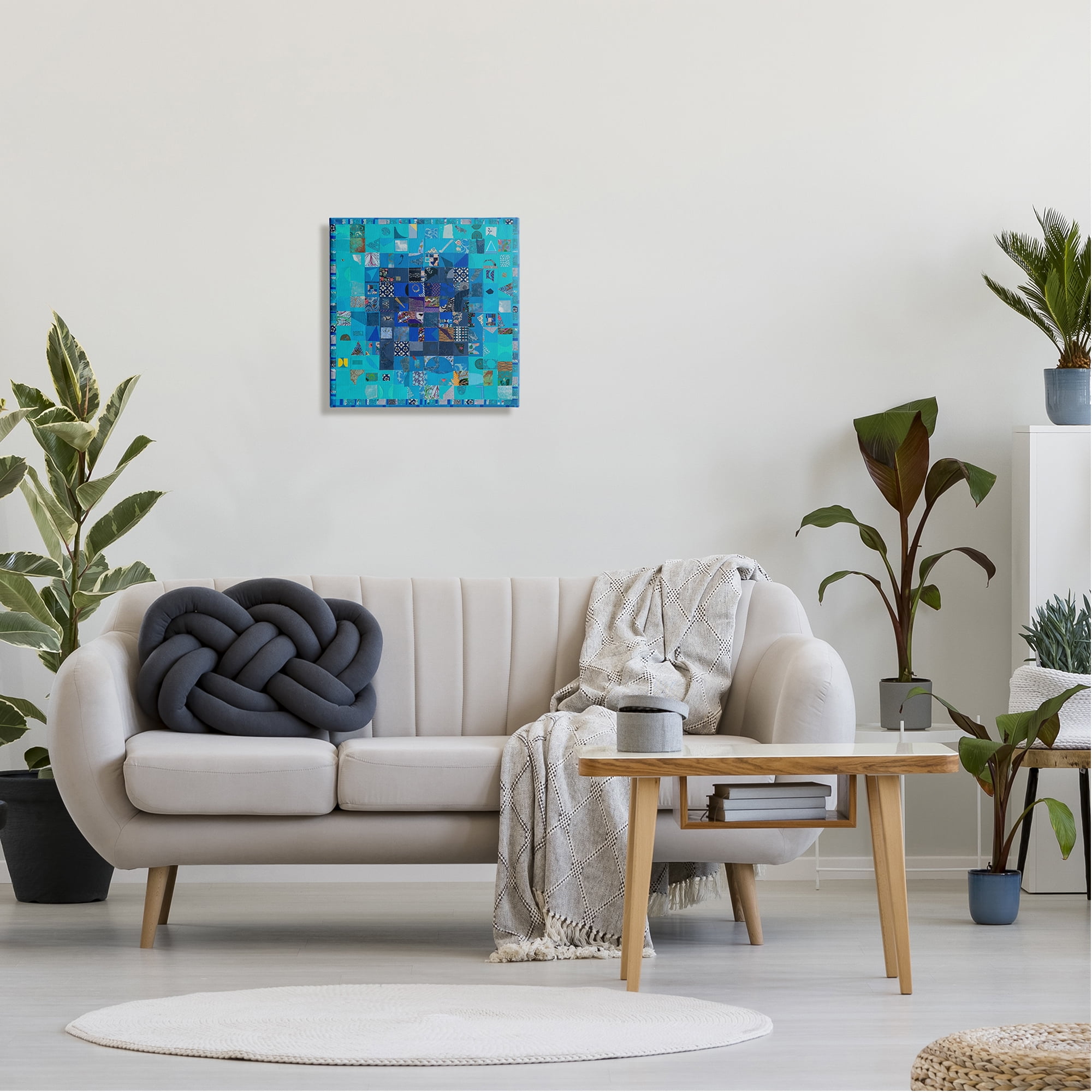 Stupell Industries Blue Geometric Collage Abstract Painting Gallery Wrapped Canvas Art Print Wall Art, 17 x 17