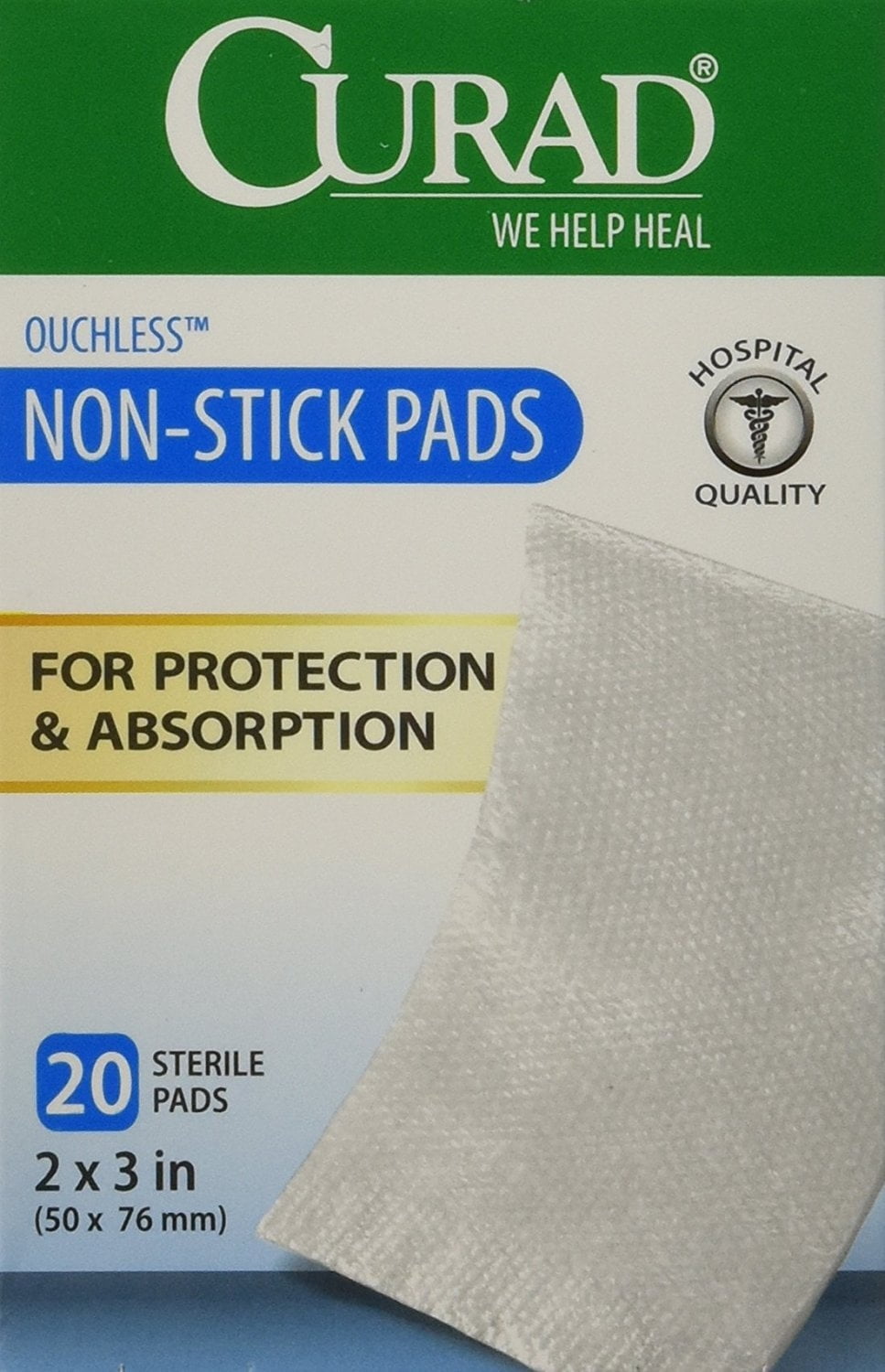 Curad Non-Stick Pads, 2 Inches X 3 Inches with Adhesive Tabs, 20 count,(Pack of 3)