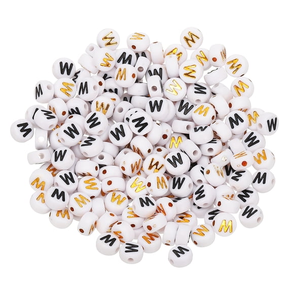 Uxcell 200 Pcs 4x7mm Acrylic Letter Beads, Round White Alphabet Beads Letter W, Alphabet Spacer Beads for Jewelry Making Bracelets Necklaces