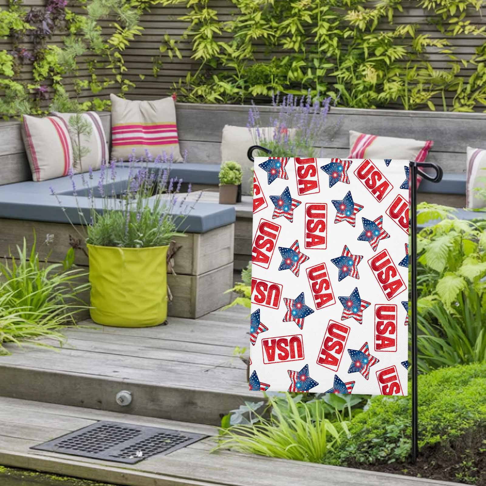 4th of July Garden Flags USA Flag Garden Flag Double Sided Welcome Flag Patriotic Star Stripes Fireworks Independence Day Yard Flags for Outdoor Lawn Porch Memorial Day Holiday Decor 28x40 Inch