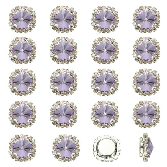Uxcell 32Pcs Rhinestone Buttons, Flatback Sew on Rhinestones for Crafts, Crystal Purple