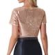 thumbnail image 3 of INSPIRAR CHIC Blusa de Mujer con Lentejuelas Brillantes de Manga Corta Cortada Cuello Redondo con Flecos para Fiesta de Cóctel Top Brillante M Rosa Dorado, 3 of 6