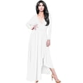thumbnail image 1 of KOH KOH Long Sleeve Asymmetric Slit Fall Winter Evening Flowy Empire Waist Full Floor Length Cocktail Formal V-Neck Tall Maxi Dress Gown For Women Ivory White X-Large US 14-16 NT060, 1 of 6
