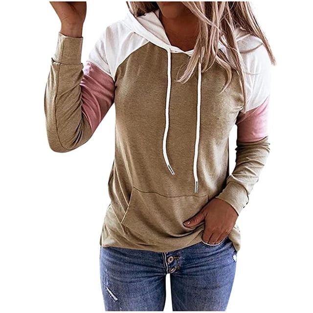 Pompotops Sweat à Capuche Patchwork pour Femmes, Manches Longues, Décontracté