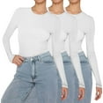 thumbnail image 4 of Women's 3 Pack Basic Long Sleeve Top, Slim Fit Layering Tee, Solid Color Stretch Shirt, Comfortable Round Neck Blouse, Multipack Everyday Wear, Soft Crewneck Pullover N XL, 4 of 5