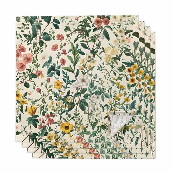 Botanical Print Cloth Napkins, Vintage Plants Herbs Fruit Flower Washable and Reusable Dinner Napkins Set of 4, Table Napkin for Kitchen Party Birthday Wedding Hotel Housewarming 20"x20"