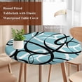 thumbnail image 4 of Aqua Geometric Round Tablecloth, Fitted Table Cover with Elastic for 36"-44" Round Tables, Modern Black White Striped Abstract Lines Table Cloth Outdoor Indoor Dinning Party Waterproof Tablecloths, 4 of 7