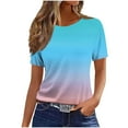 thumbnail image 2 of Pincandy Women's Casual and Fashionable Printed T-shirt with Round Neck and Short Sleeved Top T-Shirts Round Neck Cute Tunic Tops Basic Tees Blouses Business Work Tee Top,Sky Blue,L, 2 of 4