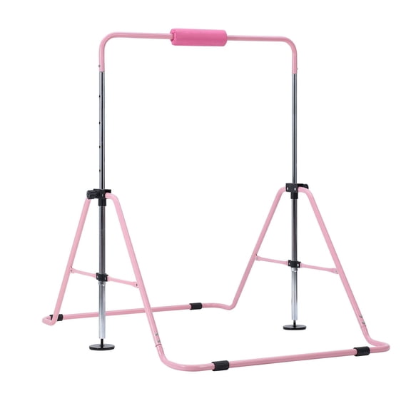 Kids Gymnastic Bar, Folding Adjustable Height, 140 lbs Capacity, Indoor/Outdoor Home Training, Easy Assembly, Pink