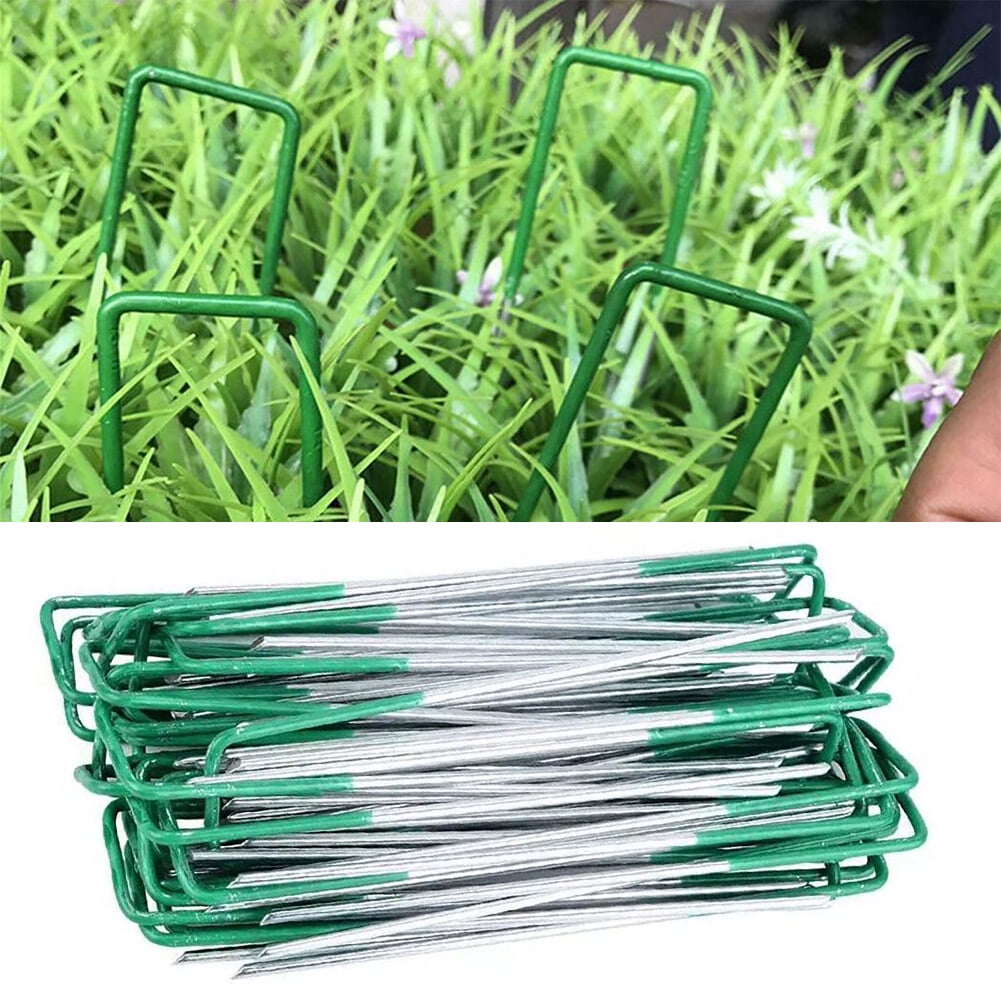 SPRING PARK 50Pcs/Set Garden Stakes Galvanized Landscape Staples, U