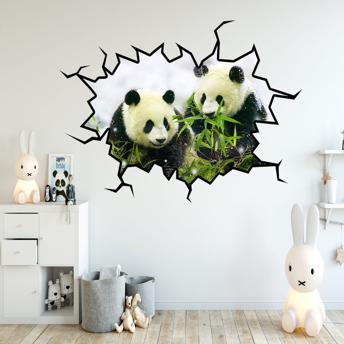 vwaq pandas wall decals panda bear wall sticker hole in the wall mural