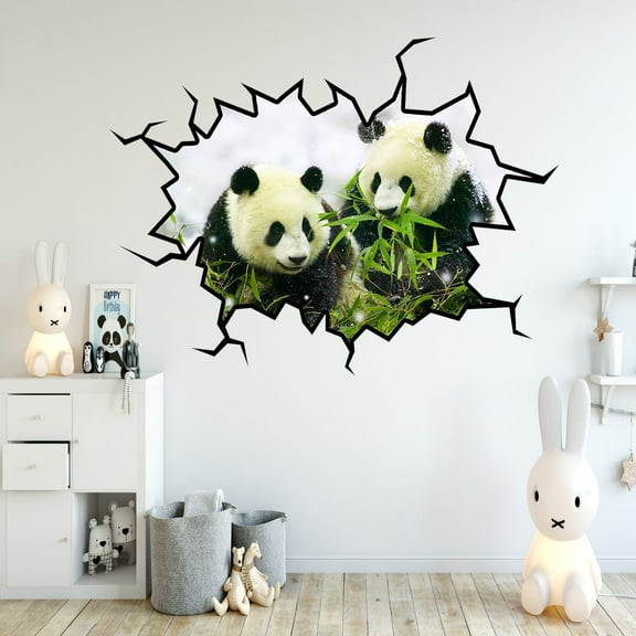 vwaq pandas wall decals panda bear wall sticker hole in the wall mural art vwaq-wc25 (18"h x 22"w)