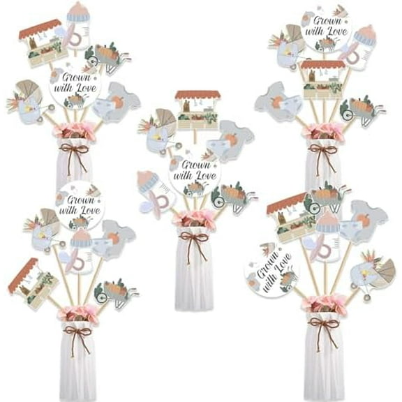 24 Pcs Locally Grown Baby Shower Decorations, Grown with Love Centerpiece Sticks Farmers Market Party Decor Topper Fruit Vegetable Background Decor for Girl Garden Farm Baby Shower Party Supplies