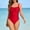 Red, variant on Women's Swimsuit Set One-Piece Ruffle Edge Square Neck Swimsuit Belly Control Slim Fit Full Coverage Fashionable Beach Surfing Outfits