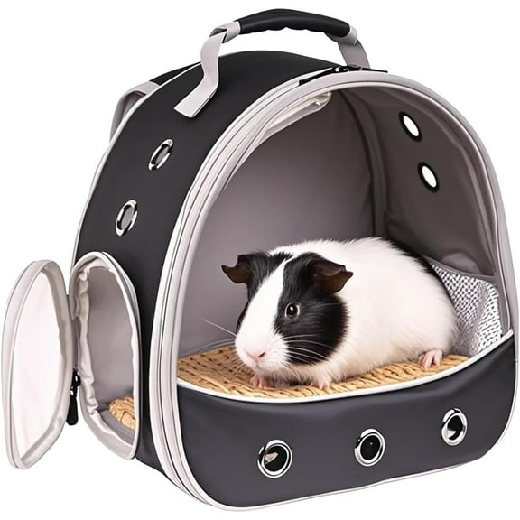 Small Animal Pet Carrier Backpack for 2 Guinea Pig, Hedgehog Carrier Portable Travel Cage with 7 Ventilation Holes, Clear Front Window and Soft Double-Sided Support and Comfy Fit Mat
