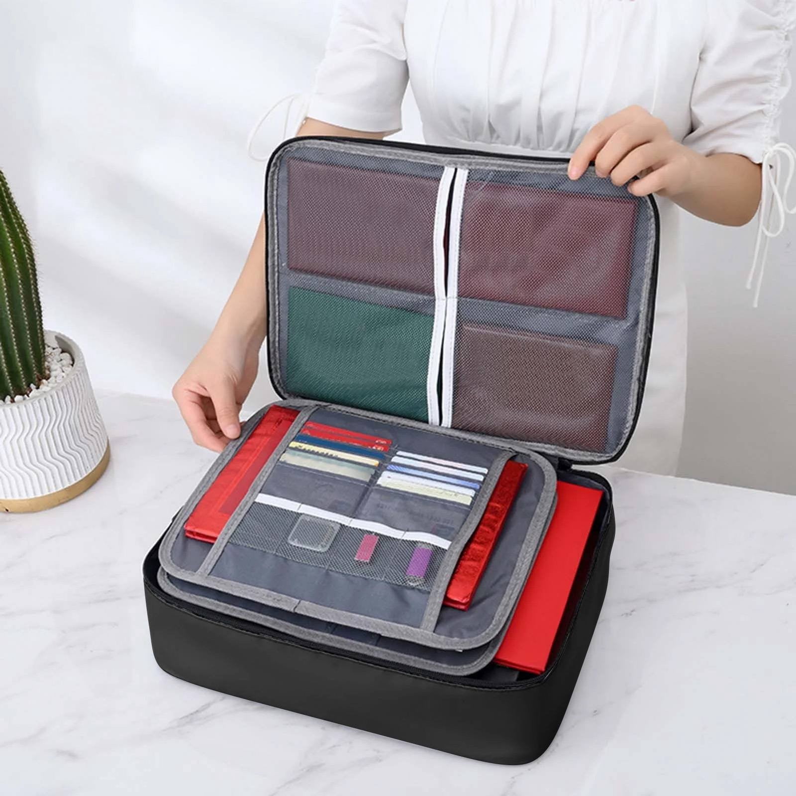 BinKFF Fireproof File Organizer with Lock, Hard-Shell Case Fireproof Document Box with Pocket Accordion File Folder, Portable Home Office Travel Safe Storage for Important Documents Laptop