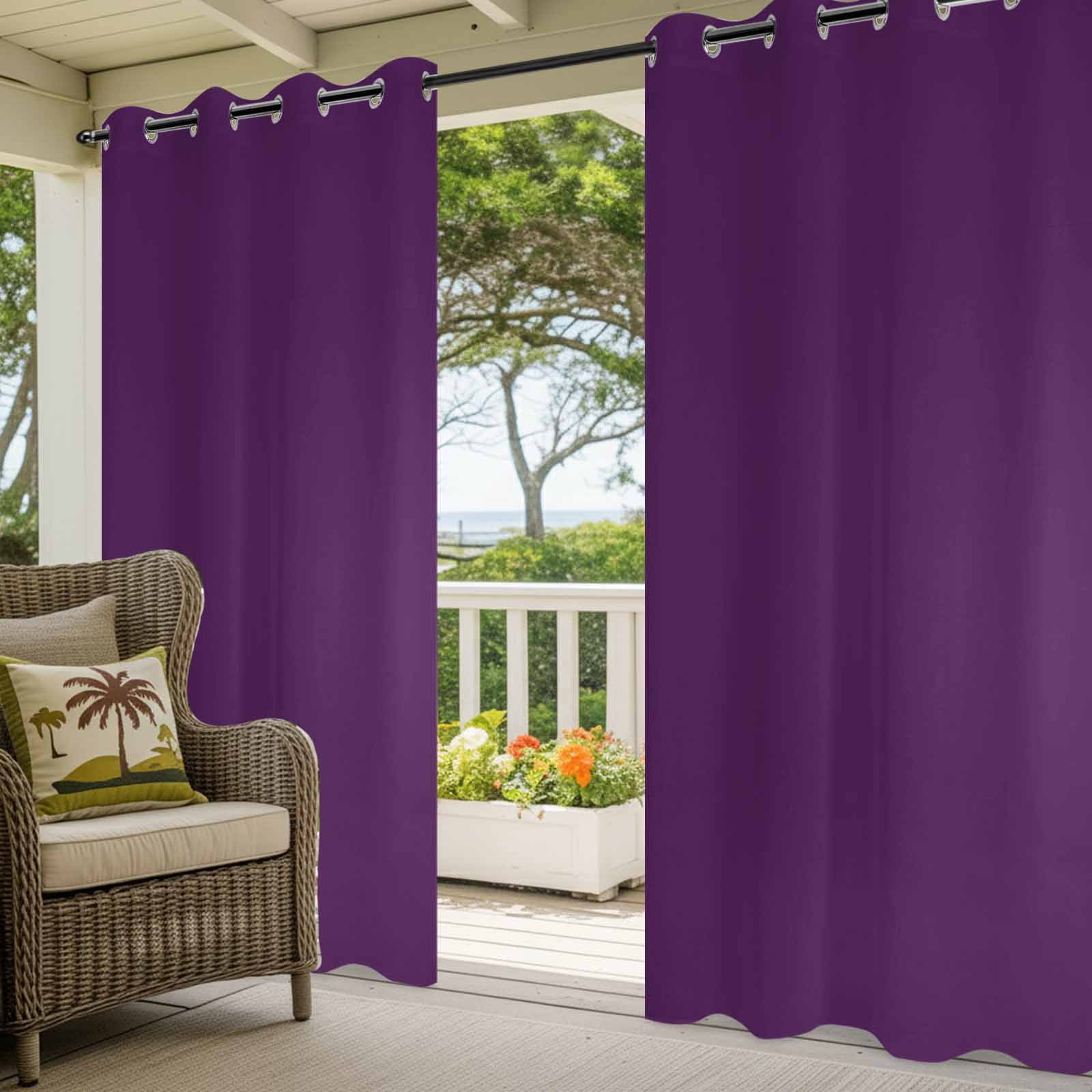 Solid Color Outdoor Curtains for Patio Waterproof, Purple Grommet Curtains for Porch Outside Privacy Drape for Gazebo Garden Pergola, 2 Panels, 54x108in