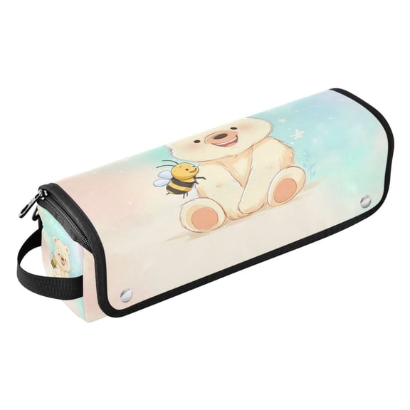 Hair Tools Storage with Heat Resistant Mat- Teddy Bear Printed Curling Iron Travel Bag/Flat Iron Case for Women