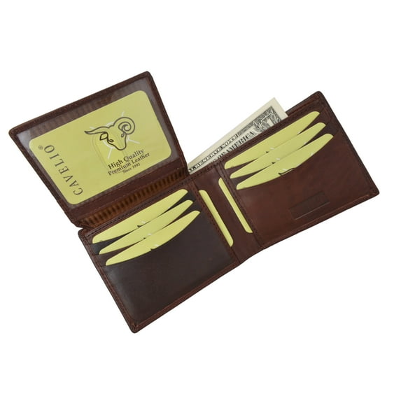 New Cavelio High Quality Mens Genuine Leather Flap Up ID Card Holder Bifold Wallet 730053 (C)