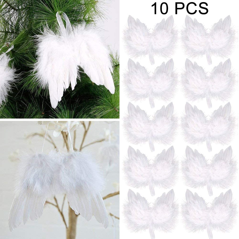 Details about   10 PACK Angel Wings Feathers White Angel Pendant Christmas Tree Decor Xmas Craft 