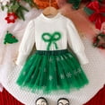 thumbnail image 2 of Linfrsh Baby Girl Christmas Clothes Toddler Baby Girls Christmas Two Piece Skirt Set Long Sleeve Knitted Tops with Plaid Suspender Skirt Fall Outfits Green,2-3 Years, 2 of 7