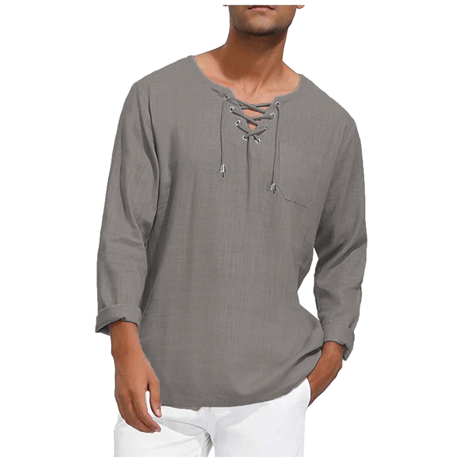 mens long sleeve v neck t shirt with pocket