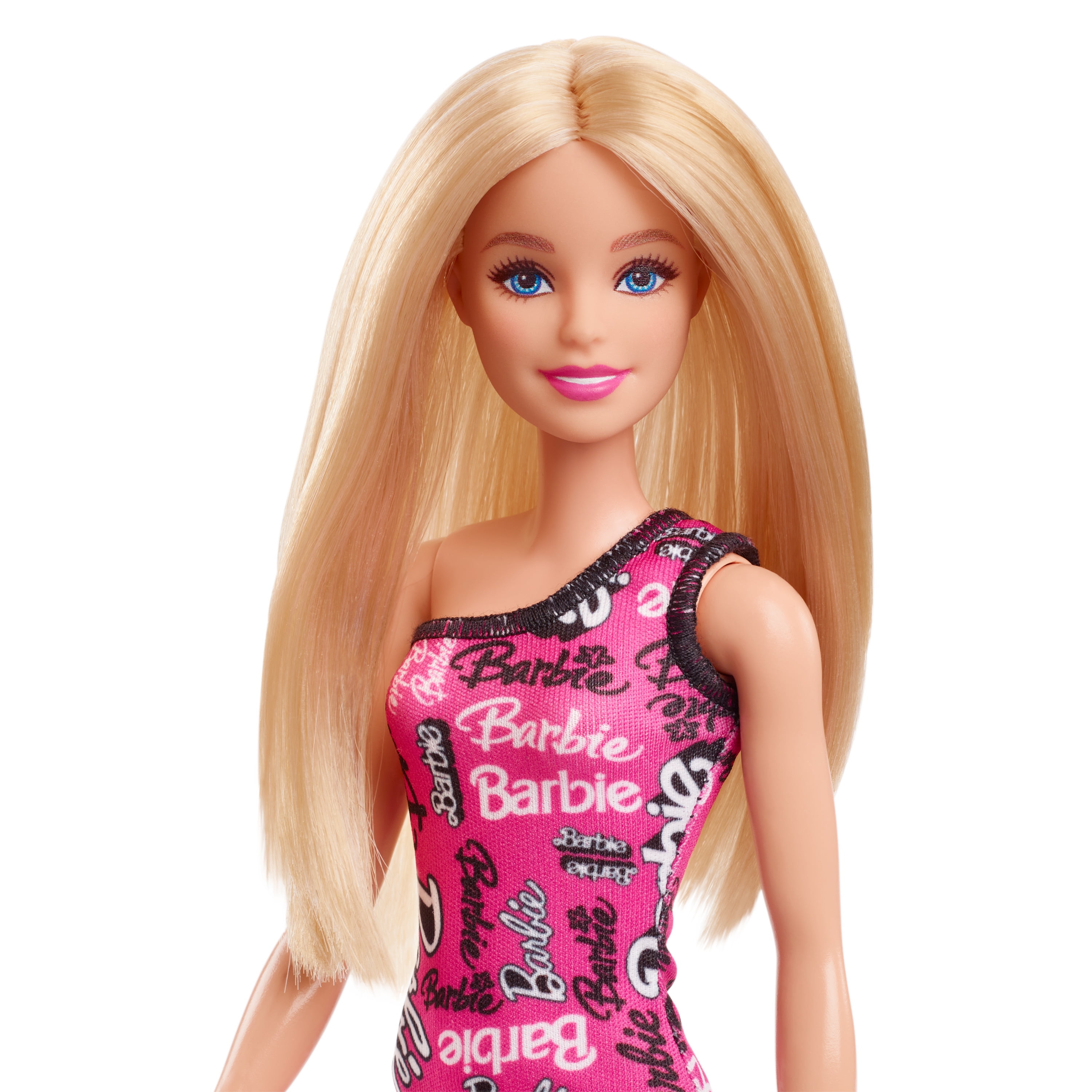 Barbie Poupée mode avec cheveux blonds lissés, robe rose, chaussures