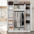 thumbnail image 3 of 71" Tall Armoire Wardrobe Closet, Wooden Clothing Storage Cabinet with Hanging Rod, Stand Alone Coat Cabinet with Adjustable Shelves and Rattan Decorative Doors, White, 3 of 9