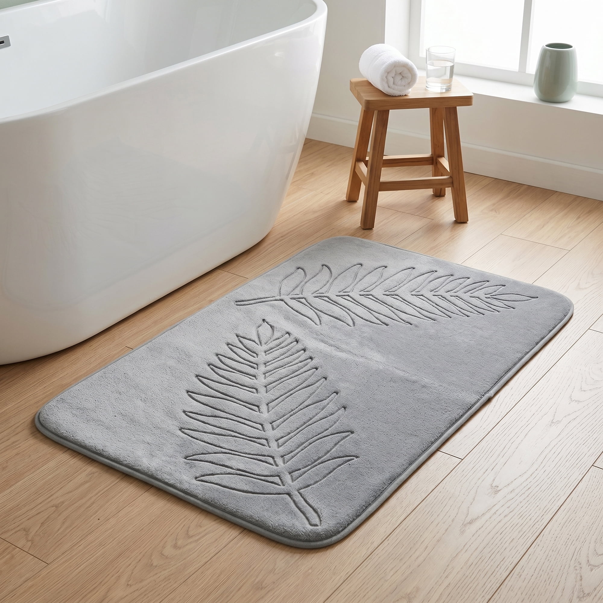 Unique Bargains Thick Absorbent Plush Non Slip Microfiber Bath Mat Gray 32" x 20"