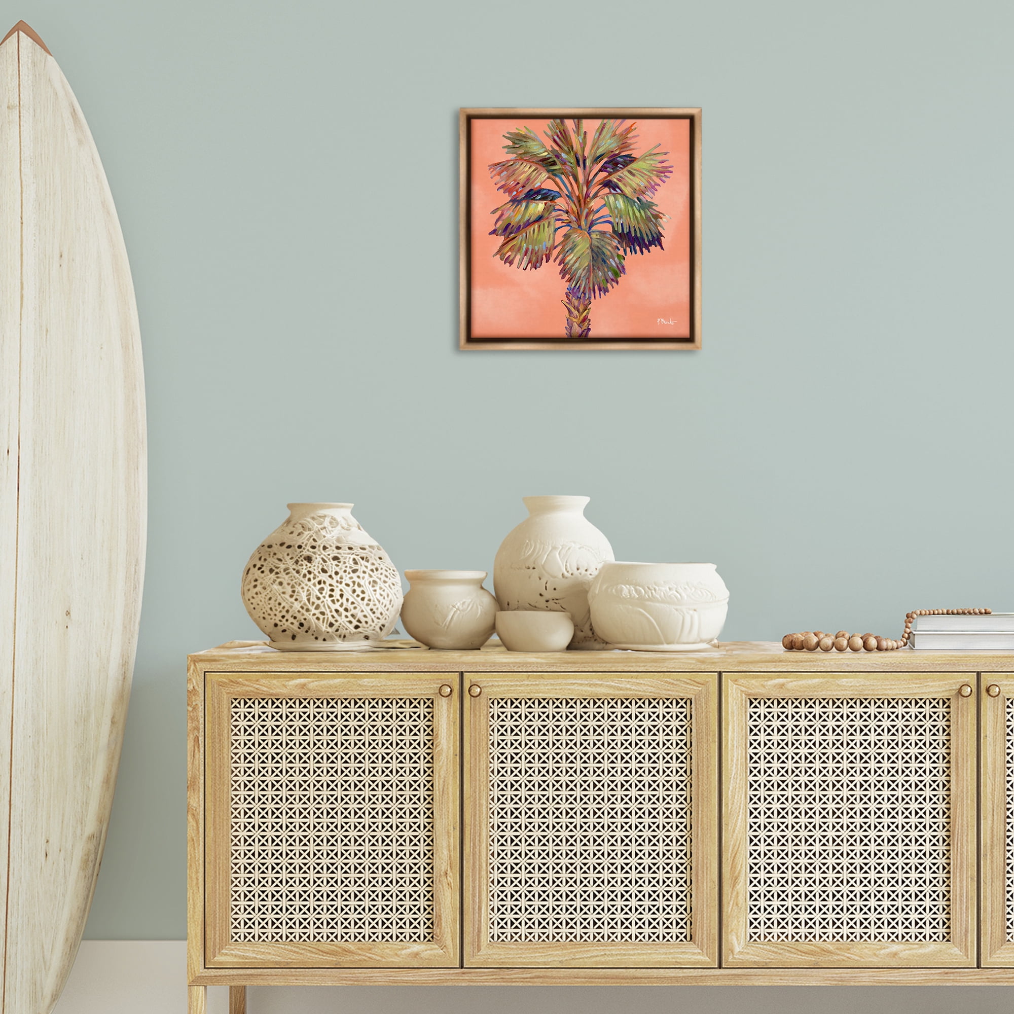 Stupell Industries Bondi Beach Palm Plants & Flowers Painting Brown Floater Framed Canvas Art Print Wall Art, 18 x 18