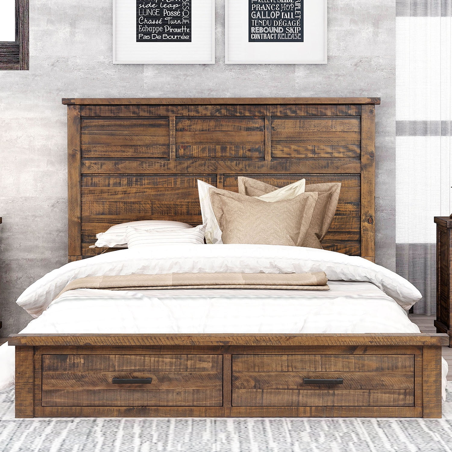 Kadyn Wood Storage Queen Bed, Queen Size Platform Bed with Wooden Headboard, Queen Wood Platform Storage Bed with 2 Drawers, Natural Kadyn Wood Storage Queen Bed, Queen Size Platform Bed with Wooden Headboard, Queen Wood Platform Storage Bed with 2 Drawers, Natural