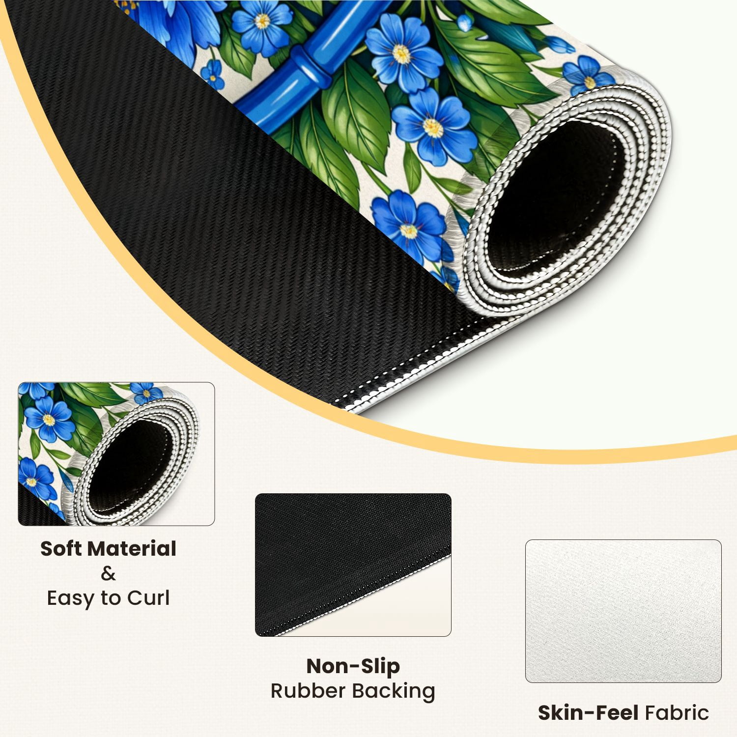 Mahjong Mat 31.5" x 31.5" Blue Floral Bouquet Oval Frame Vibrant Peonies Small Flowers Non-Slip Noise Reduction Mahjong Tiles Table Cover for Dominoes Poker Card Board and Tile Games