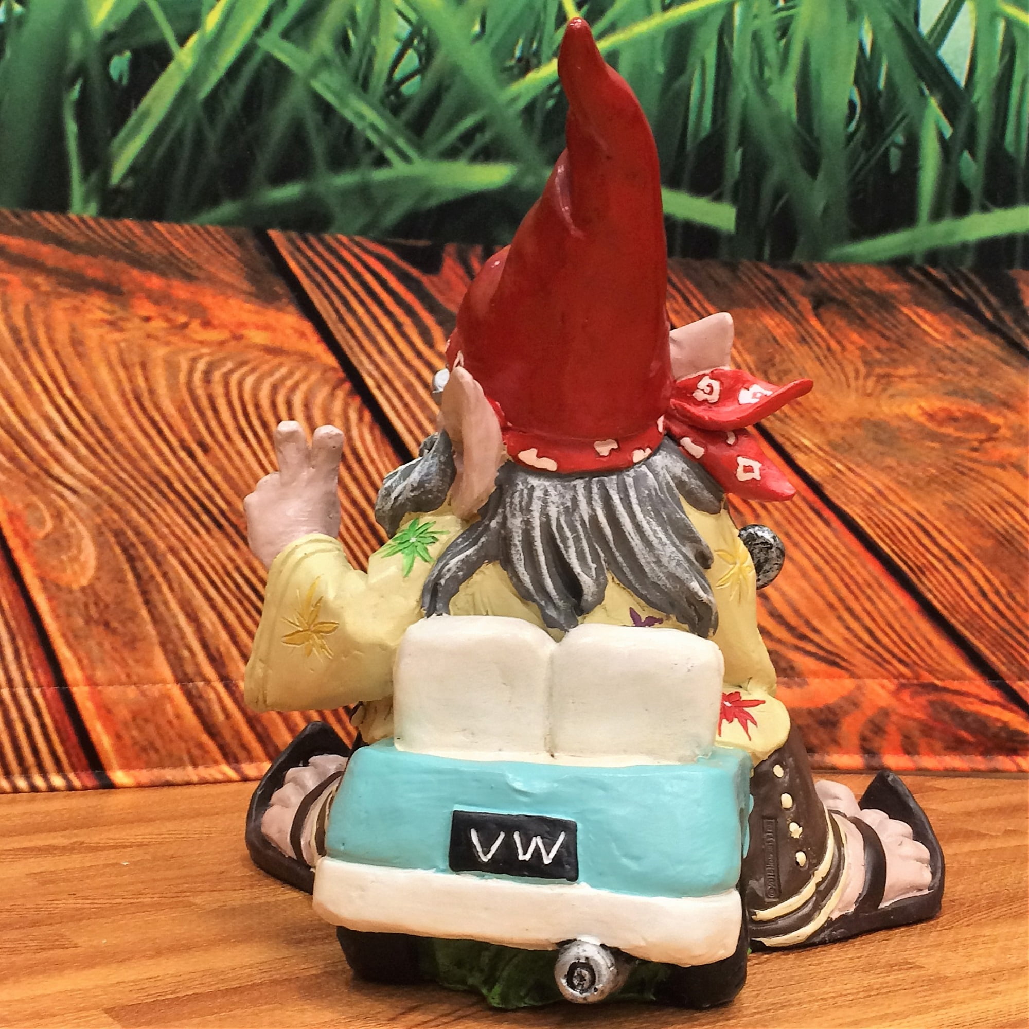 Nowaday Gnomes - The 60's Jerry "Peace Man" Hippie Gnome Riding in His VW Bus Home & Garden Gnome Statue 11"H