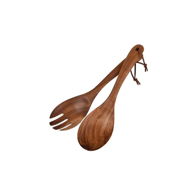 Juego de 2 Piezas de Ensalada de Madera, Cuchara y Tenedor de Servir de Acacia para Cocina, Parrilla y Picnic