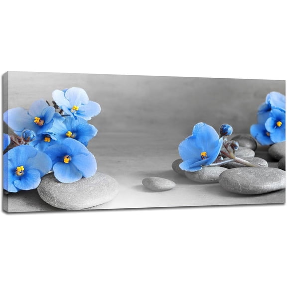 WFSposter-Flower Large Wall Art Blue Floral Pictures Wall Decor Black and White Canvas Painting Modern Artwork Home Decoration for Living Room Bathroom Bedroom Office