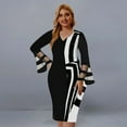 thumbnail image 2 of CEHVOM Robe Patchwork Grande Taille pour Femmes Jupe Portefeuille Manches Longues Robe Décontractée Longue, 2 of 5