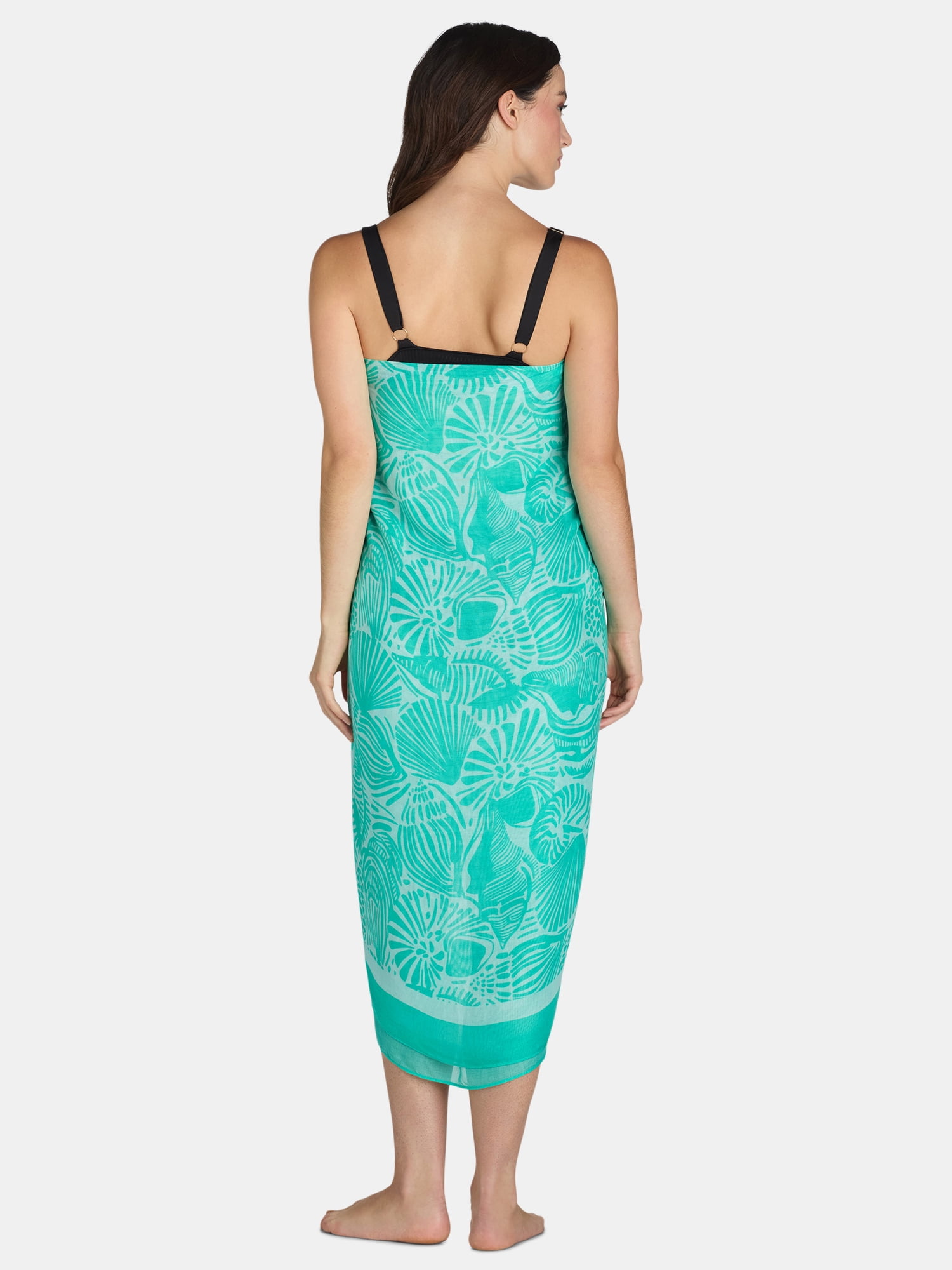 Time and Tru Women's Print Pareo, One Size, Green Waterfall